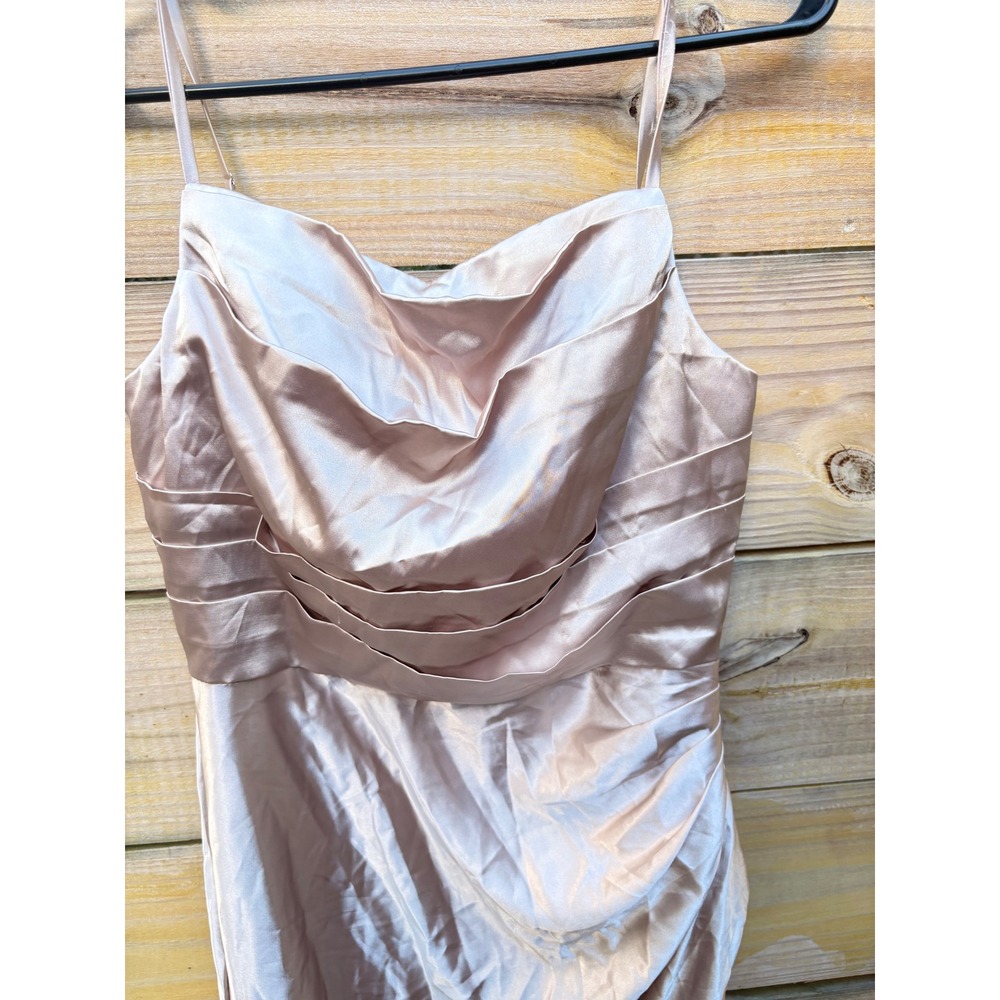 Champagne Satin Cowl Neck Formal Gown Ruched Corset Back Maxi Dress Size 8 - Picture 4 of 7